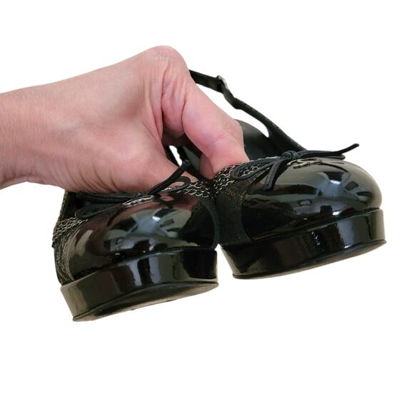 Chanel Vintage Platform Slingback Cap Toe Heels Logo CC Bow Leather 7 37.5 G2677 - Picture 5 of 14
